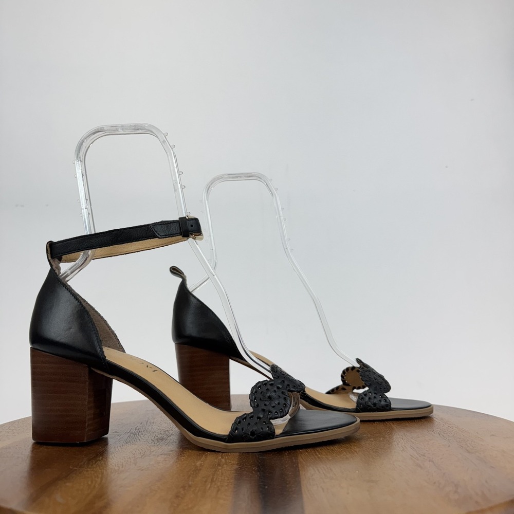 New Womens Jack Rogers Lauren Black Ankle Strap‎ Block Heeled Sandals Size 10 M